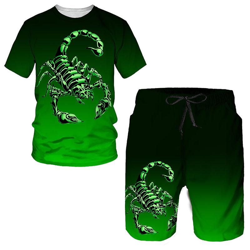 Herren Green Scorpion T-Shirt 3D-Druck Trainingsanzug/Hose Poison Graphic Top Street Graphic Top Herren/Damen Hip Hop Sommer Herrenanzug 3XL