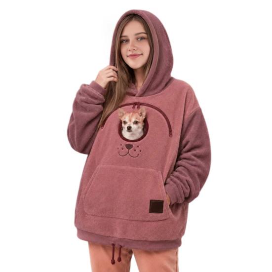 Tier Kuscheltasche Hemd Katzen Kapuzenpullover mit Tasche, Haustier Träger Sweatshirt für Hund & Katze, Kapuzen Pullover, Freihändige Tasche Känguru Tasche, M rosa
