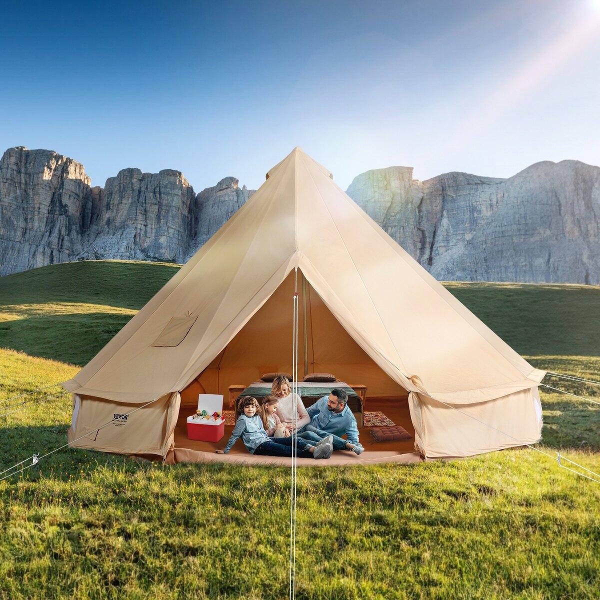 Canvas Bell Tent, 4 Jahreszeiten 7 m/22.97 ft Jurtenzelt, Canvas-Zelt für Camping mit Ofenrohrdurchführung, Atmungsaktives Zelt für bis zu 12 Personen, Familiencamping