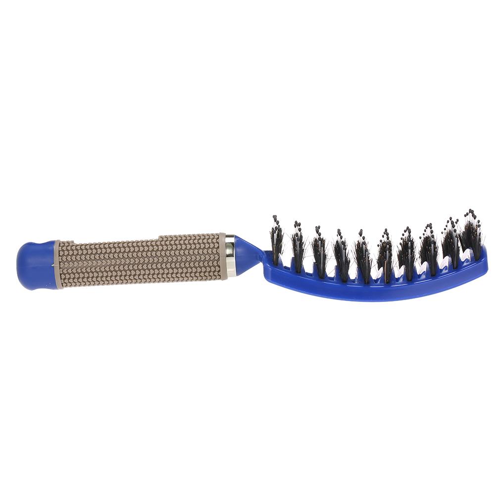 Haarbürste mit gebogenen Wildschweinborsten, professionelle Haarbürste zum Entwirren, Kopfmassagekamm, Friseur-Stylingkamm für Damen und Herren blau