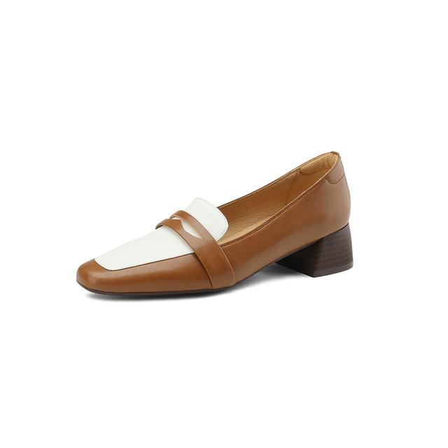 Neue Frühling Damen Schuhe Leder Damen Slipper Quadratische Zehenpartie Klobige Absatzschuhe Damen Lässig Retro Damen Pumps Zaptos De Mujer 35 braun