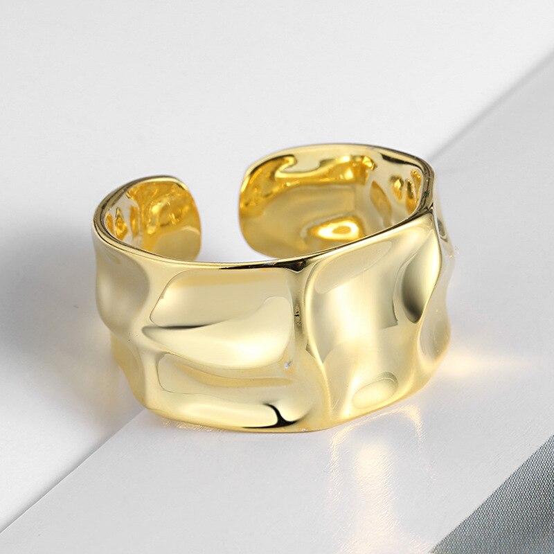 Mode Unregelmäßigen Konkaven Konvexen Gold Silber Farbe Ring Breite Offenen Finger Ring Für Frauen Männer gold