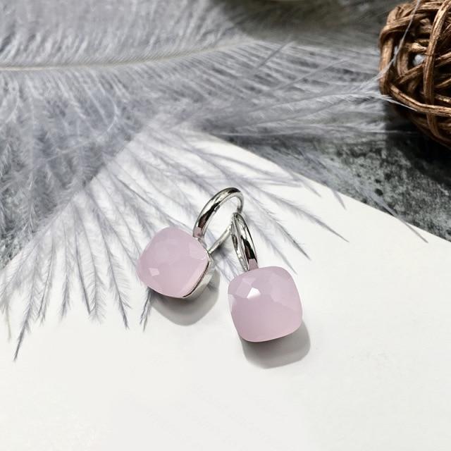 Ohrringe für Damen, Sterling-Silber 925, Luxus-Ohrringe, Schmuck für Damen, klassische, quadratische Ohrringe mit Kristallbonbons, Geschenk zu Weihnachten