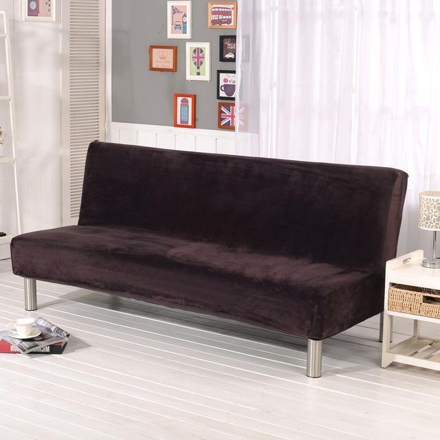 Plüsch Klapp Sofa Bett Abdeckung Samt Dicke Schutzhülle Fall Für Armlose Sofa Bett Blatt Couch Abdeckung Elastische Futon Abdeckung Winter L Size kaffeebraun