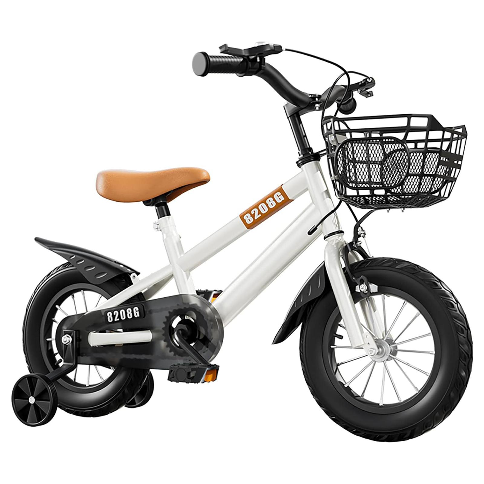Kinderfahrrad für Mädchen im Alter von 3–7 Jahren mit Stützrädern, Korb, Kinderfahrrad 14in weiß
