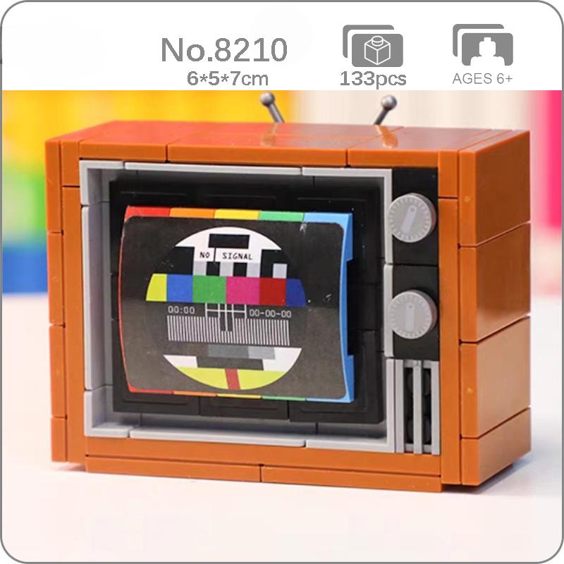 Retro-Farbfernseher, Computer, Musik, Walkman, Spielkonsole, Radio, Schreibmaschine, 3D-Modell, Mini-Blöcke, Ziegel, Bauspielzeug, keine Box