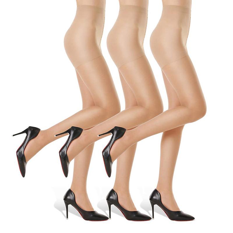 Kave 3 Paar 20D Damen Feinstrumpfhosen Ultra Dünn Hoher Bund Strumpfhosen Oberschenkelhohe Strümpfe XL beige