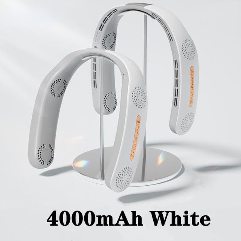 4000 mAh tragbarer, tragbarer, blattloser Ventilator, USB wiederaufladbar, blattloser Hängeventilator, Luftkühler, Kühlung, Stummschaltung, Nackenbügel-Ventilator, Klimaanlage weiß