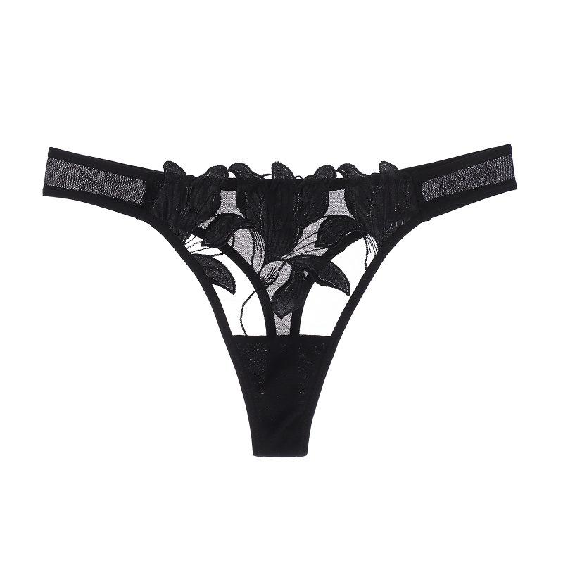 Französisch Spitze Stickerei Höschen Sexy Frauen Low-taille Dessous Tanga Weibliche G String Unterwäsche Atmungsaktive T-Zurück Dessous XL schwarz