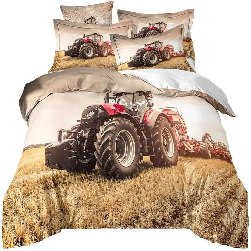 3D-Druck Traktor Bettwäsche Set Jungen Traktoren Bettbezug Set mit Kissenbezug Heimtextilien Twin Full Queen King Kindergeschenk 210X210cm-3pcs