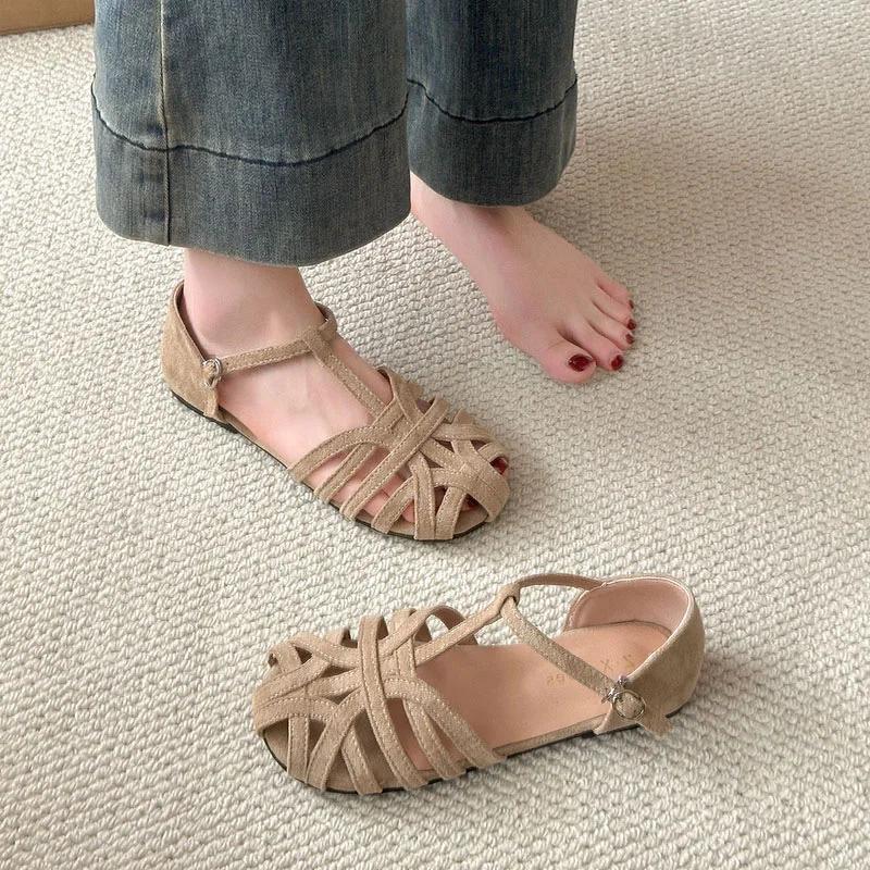 Lässige Sommerschuhe Grüne Ballerinas Gladiator-Sandalen Damen 2026 Wildleder Damen-Sandalen Markendesigner Bequeme Flip-Flops 39