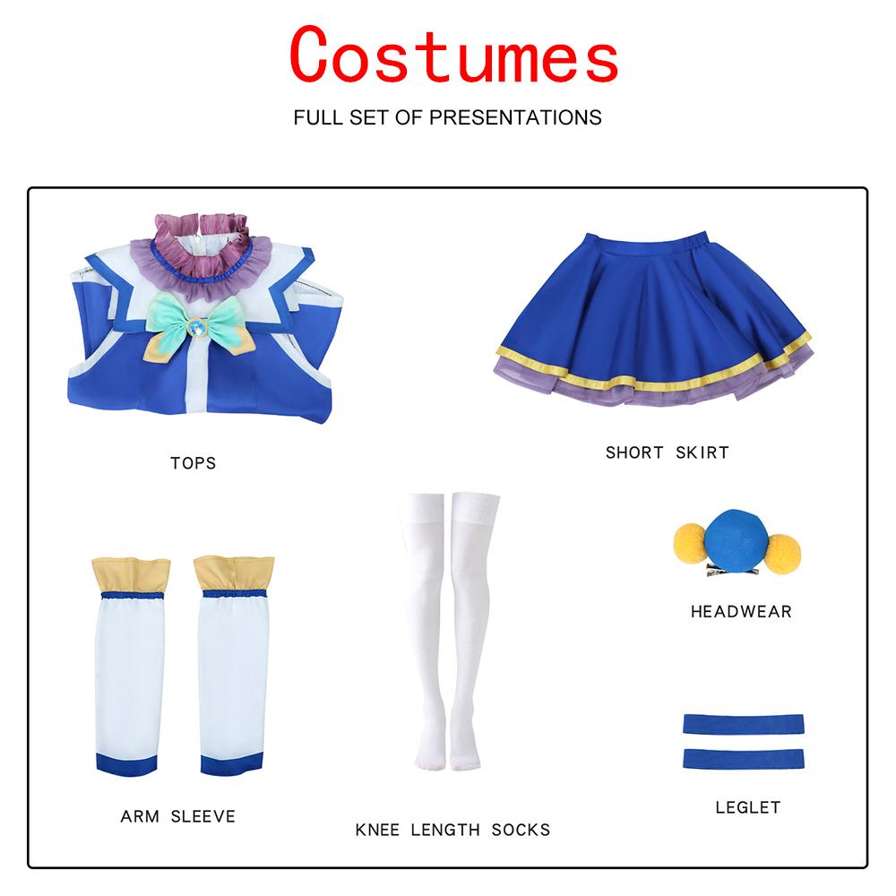 Anime KonoSuba Gottes Segen für diese wundervolle Welt Aqua Blaues Kleid Uniform Outfit Anime Anpassen Aqua Cosplay Kostüme Perücke 3XL