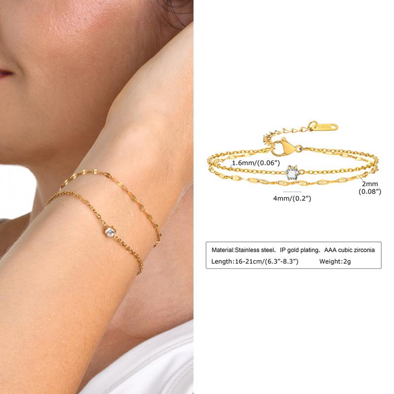 Wasserdichtes mehrlagiges Fußkettchen für Damen, verstellbar, vergoldet mit Zirkonia, Edelstahl-Gliederkette, Fußschmuck beige