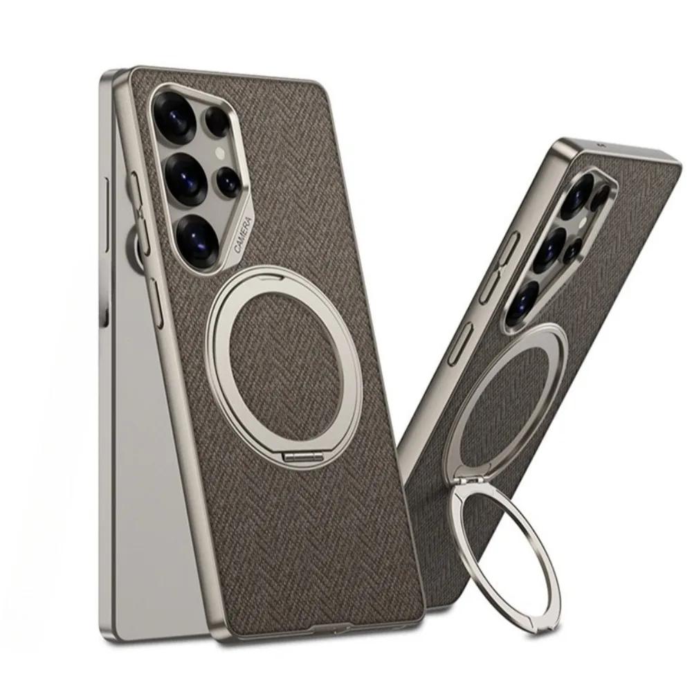 Für Samsung Galaxy S25 S24 S23 Ultra Telefonhülle 360° drehbarer Ringhalterungshalter Kistand PU-Leder Schutzhülle Stoßfest Galaxy S24 Ultra gray