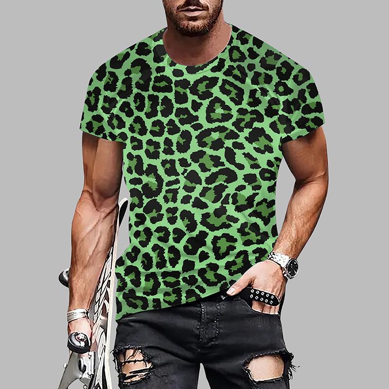 Neue Sommer Herrenmode T-Shirt Persönlichkeit Leopard Print Gedruckt Herren T-Shirt Top 6XL grün