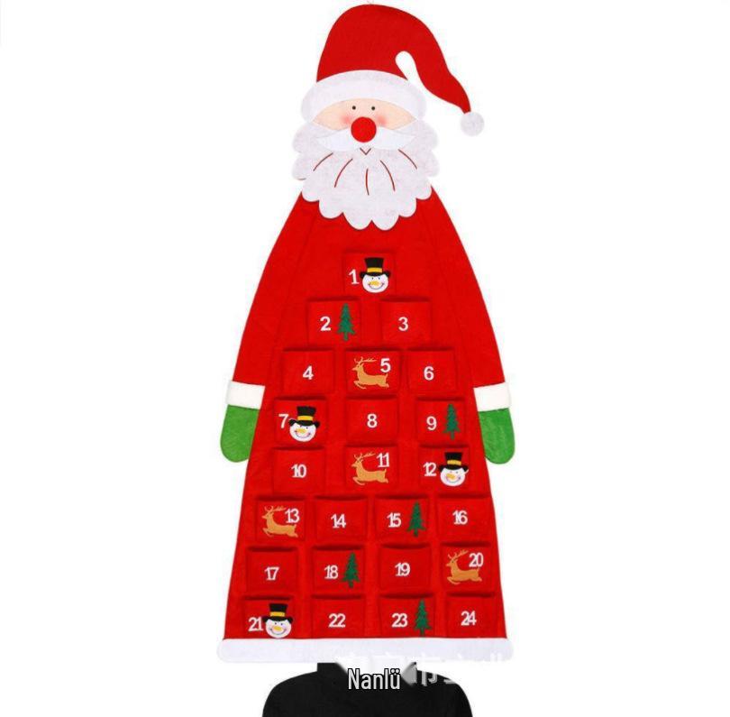 DIY Filz Weihnachtsbaum Adventskalender mit Weihnachtsmann und Ornamenten für Kinder rot