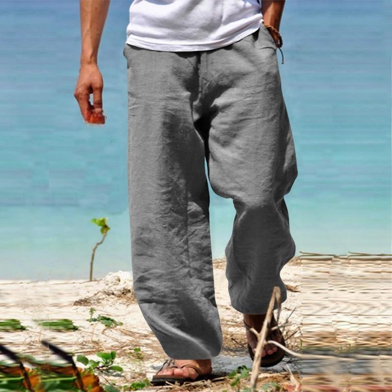 Herren Große Größen Sommer Baumwolle Große Größen Weite Bein Leinenhose Übergroße Joggerhose Männliche Übergröße Lose Hose XXXXL grau