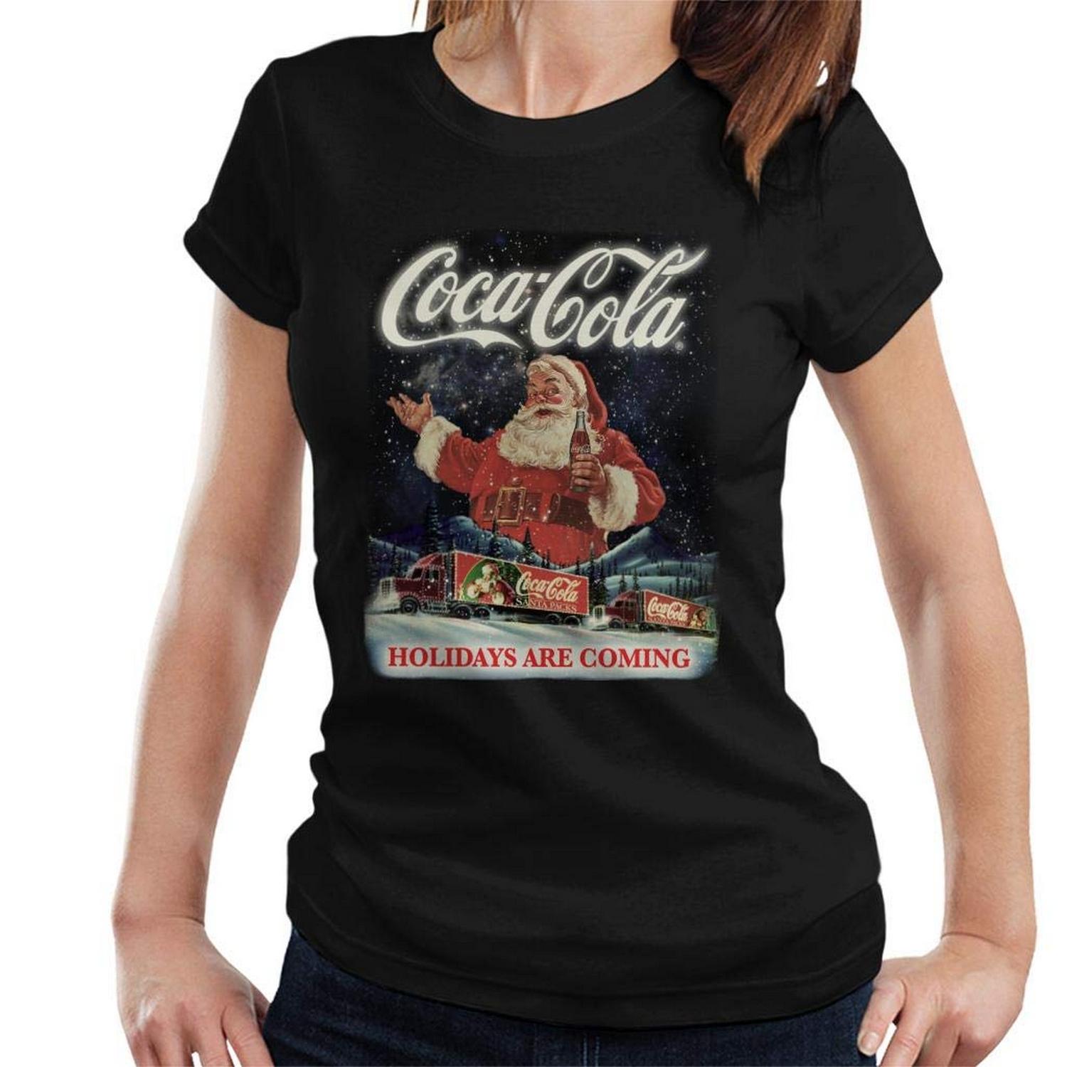 Coca-Cola Unisex-T-Shirt mit Weihnachtsmann-Motiv, für Erwachsene L schwarz
