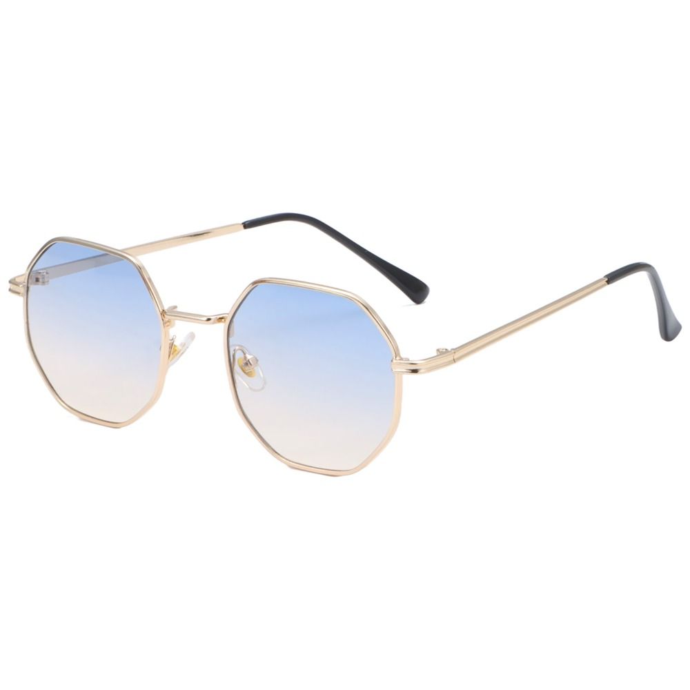 Vintage Kleine Metallrahmen Herren Sonnenbrille Sechseckige Sonnenbrille für Damen Polygon Sonnenbrille Shades Gold-Blue yellow