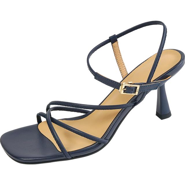 Sommer Frauen Schuhe Schaffell Leder High Heel Sandalen Für Frauen Casual Solide Gladiator Frauen 35 blau