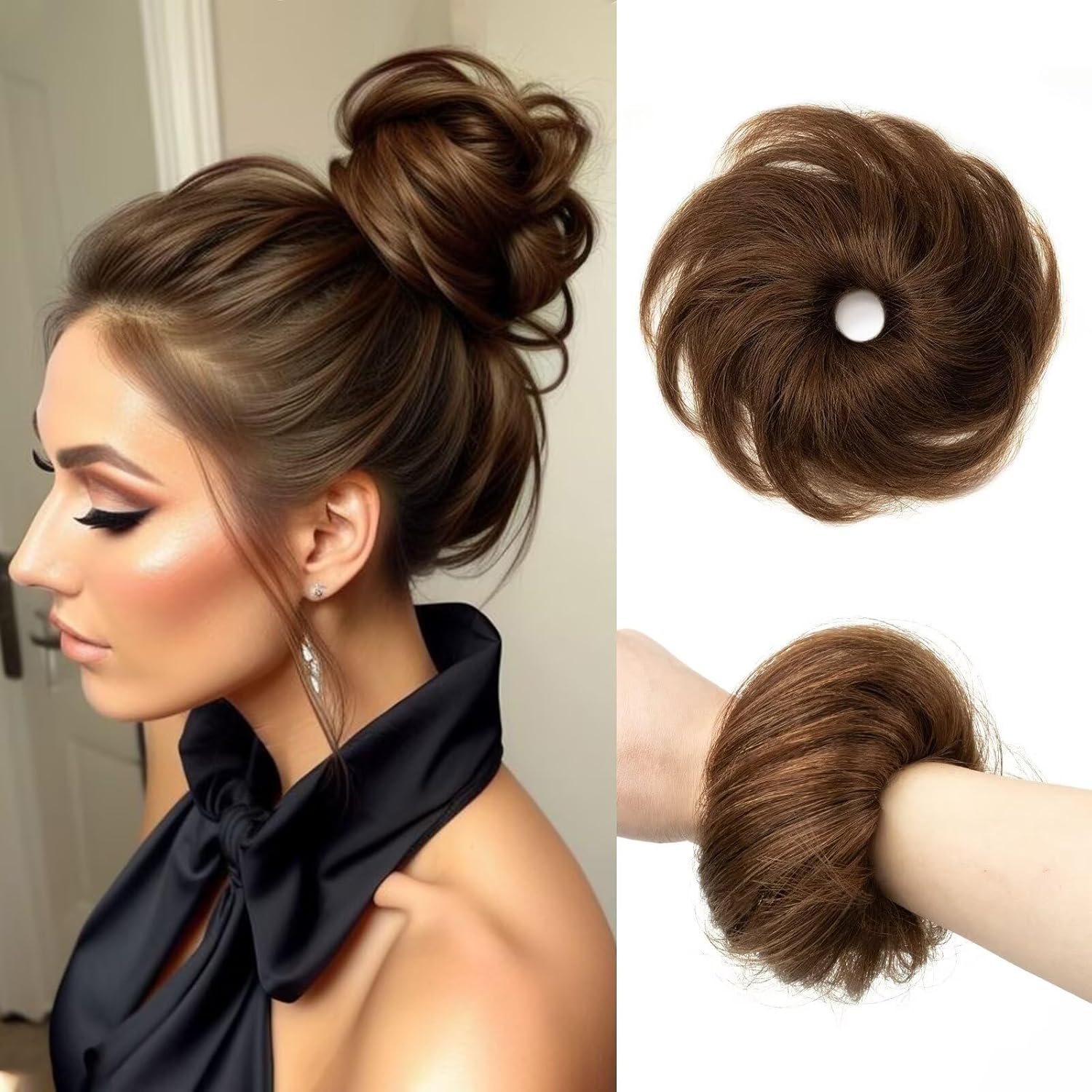 Unordentlicher Gerader Chignon Dutt Haarteil Synthetisches Haar Natürlicher Pferdeschwanz Donut Hochsteckfrisur Haarteil Haargummis für Damen