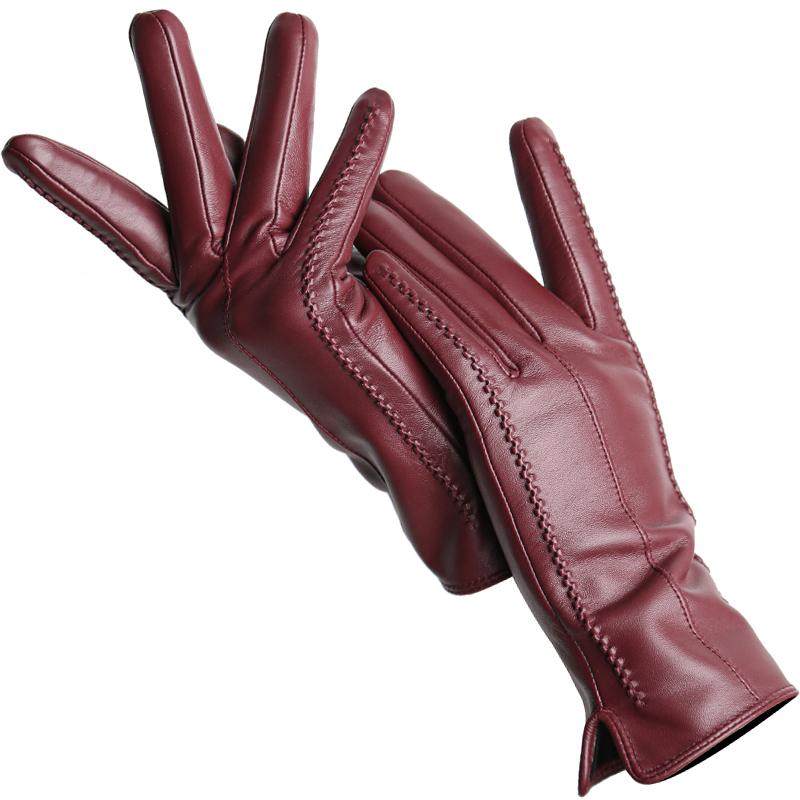 Mode frauen handschuhe Farbe Schaffell Winter Warme Dünne Touchscreen handschuhe Hohe Qualität 8.5 bordeaux