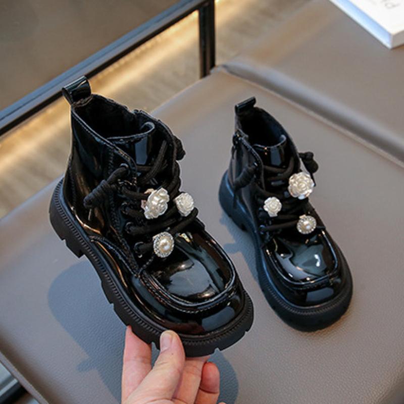 Mädchen Mode Stiefel Beige Gepolsterte Blumen Flache Mädchen Baby Baumwolle Schuhe Herbst Winter Schwarz Rutschfeste Kurze Kinder Baby Stiefel 34 schwarz