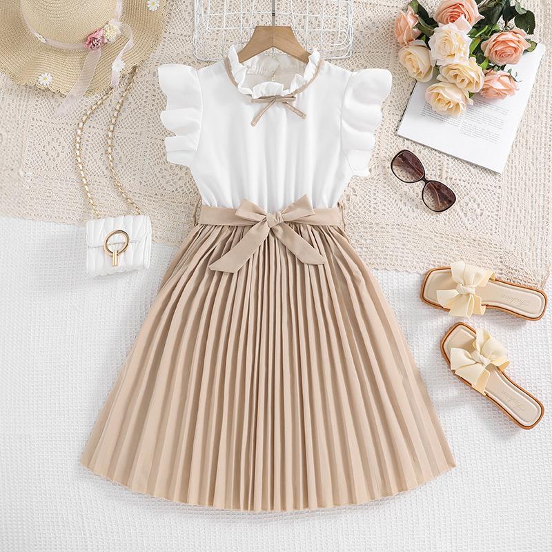 Sommer Kinder Kleidung Mädchen Prinzessin Mädchen Kleider Mode blau Patchwork Druck Kleid 11-12Y khaki