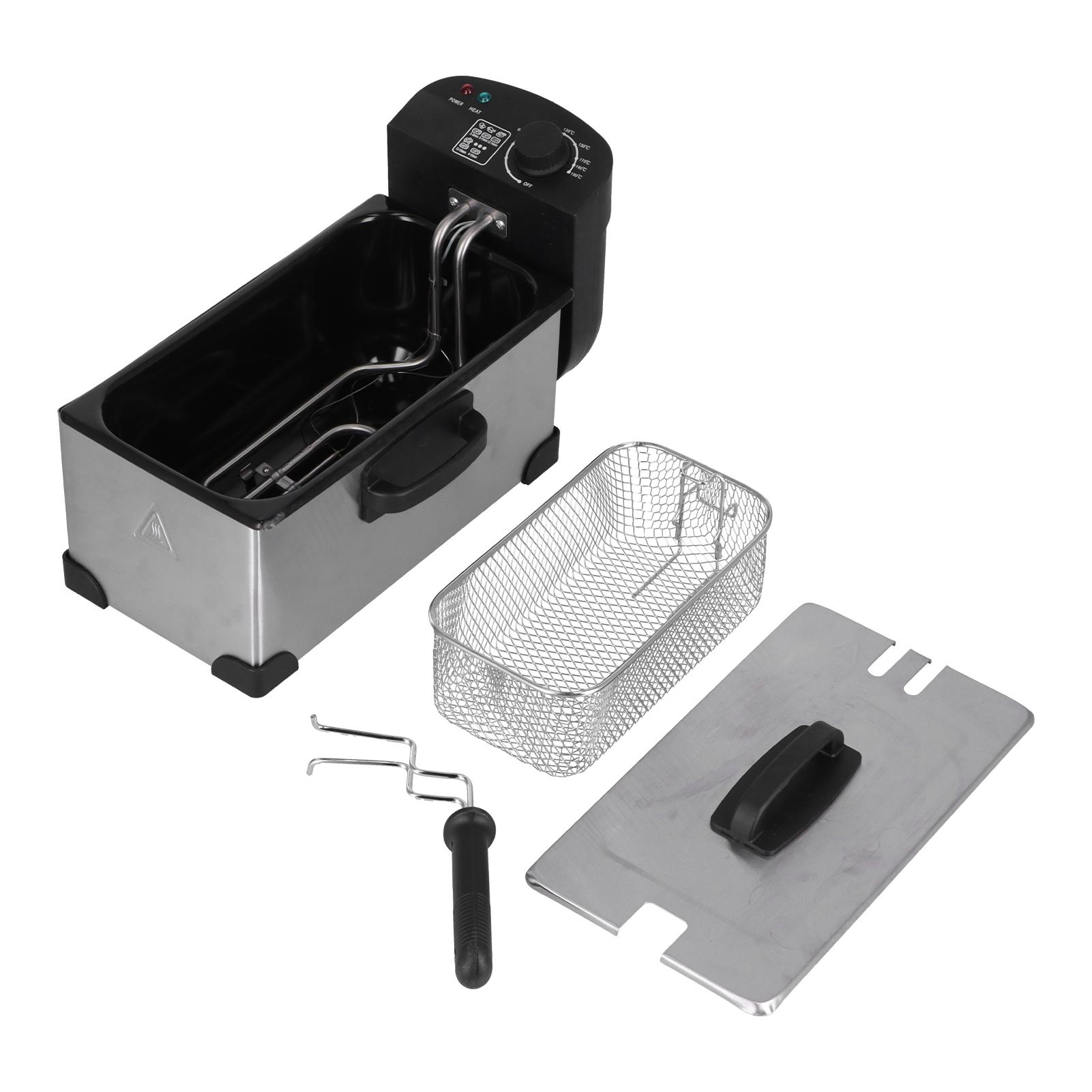 3,5 l elektrische Fritteuse, 2000 W, kommerzielle Pommes-Frites-Fritteuse aus Edelstahl, 0?190 Grad Celsius