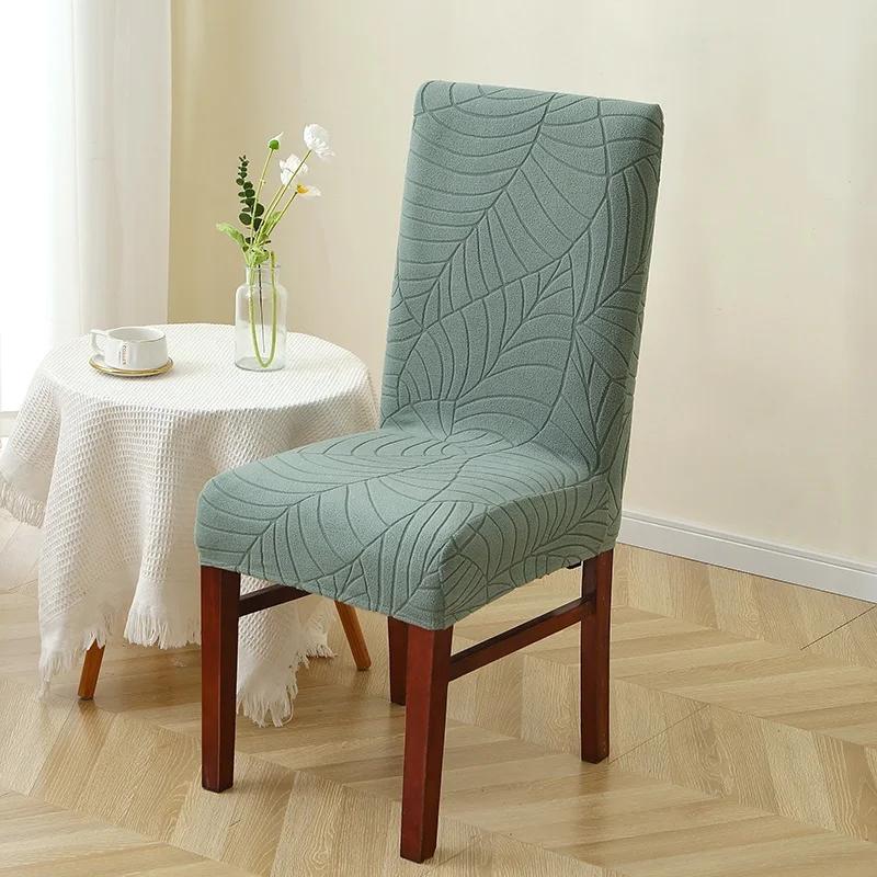 Blätter Jacquard Esszimmerstuhlbezüge Universelle Stretch Stuhlhusse Staubdichte Stuhlhussen für Hochzeit Küche Bankett Hotel 1 Piece