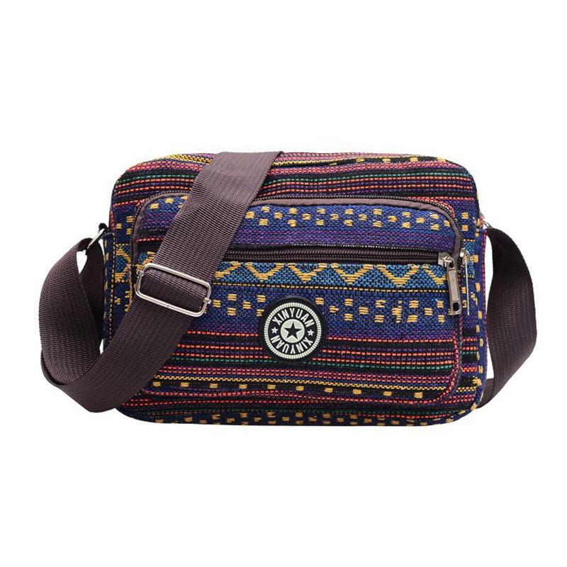 Multi Schicht Umhängetasche Frauen 2024 Gestreiften Leinwand Einzigen Tasche Frau Handy Umhängetasche Nylon Oxford Shoudler Tasche blau