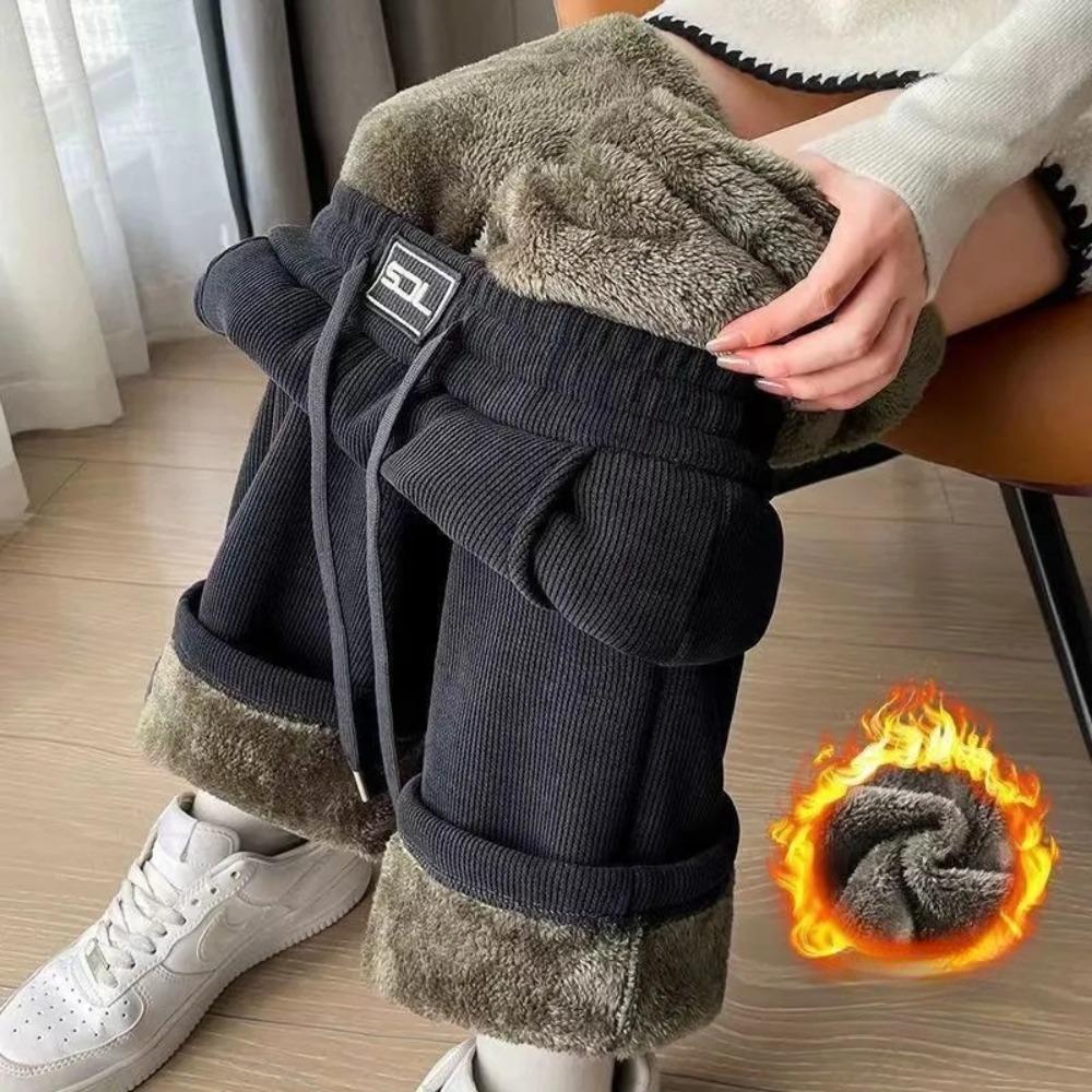 Dick gepolsterte verdickte Hose Winter Lässig Locker Zeigt Hoch Gerade Hose Super Hose L 50-52kg dunkelgraue