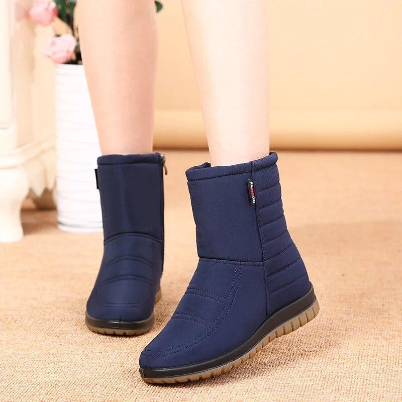 Wasserdichte Schneestiefel Damen Winterschuhe Kalter Winter Damen Stiefeletten Rutschfeste Damen Baumwollschuhe Plus Größe 42 40 blau