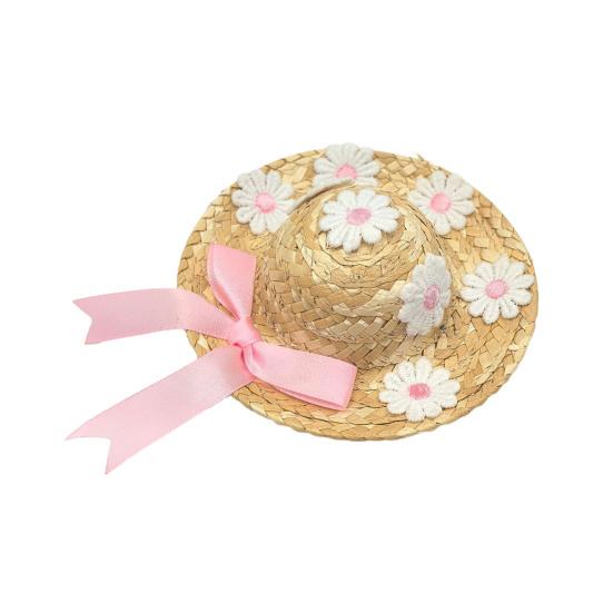Mini-Strohhüte, Miniatur, handgewebter Strohhut, strickender Cowboyhut, Puppenhauszubehör für Puppen, Basteln, Porch Goose 12cm rosa