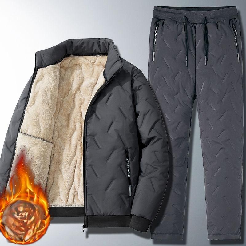 Herren Winter Trainingsanzug Parka Jacke Sets Dicke Warme Lamm Wolle Fleece Gefüttert 2 Stück Set Jacke + Hose Sportswear Trainingsanzüge XXXXXL