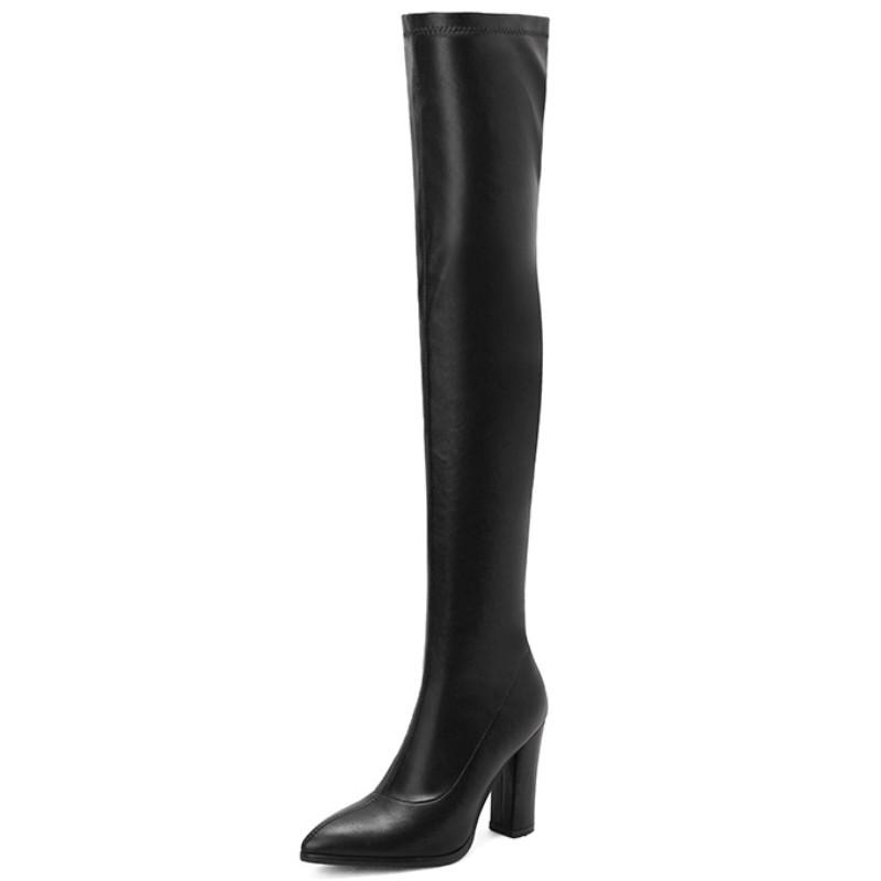 Elastische Overknee-Stiefel Damenschuhe Sexy Herbst Winter Schwarz Absatz Overknee-Stiefel Fetisch Partyschuhe Damen Große Größe 48 44 schwarz