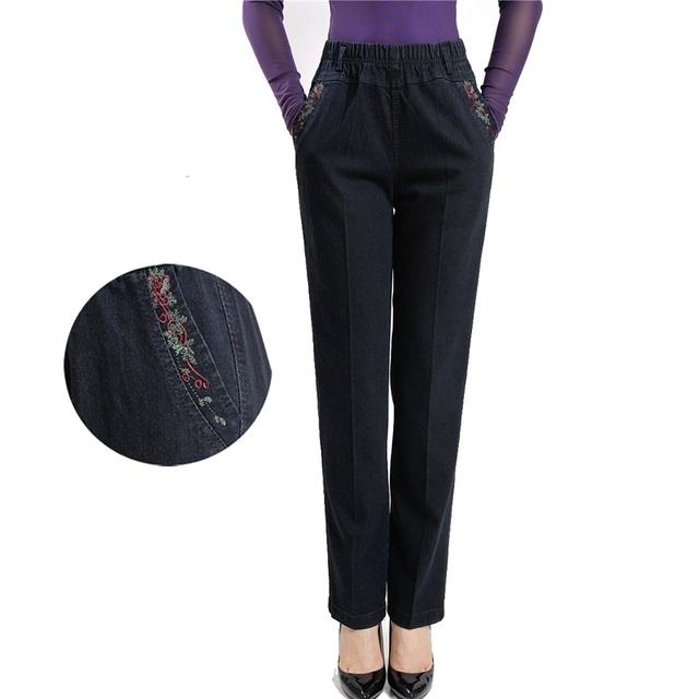 Damenjeans mittleren Alters, lockere Denim-Hose, lässige Damenhose mit Stretch-Taille und geradem Bein XXXL