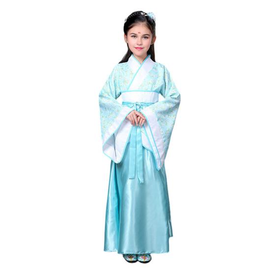 Nationales Kostüm Tang-Dynastie Hanfu für Mädchen Dreiteiliges Outfit Oberteil Rock Gürtel Traditioneller Chinesischer Stil Kinderkleidung für Neujahrsfotografie 110cm B white