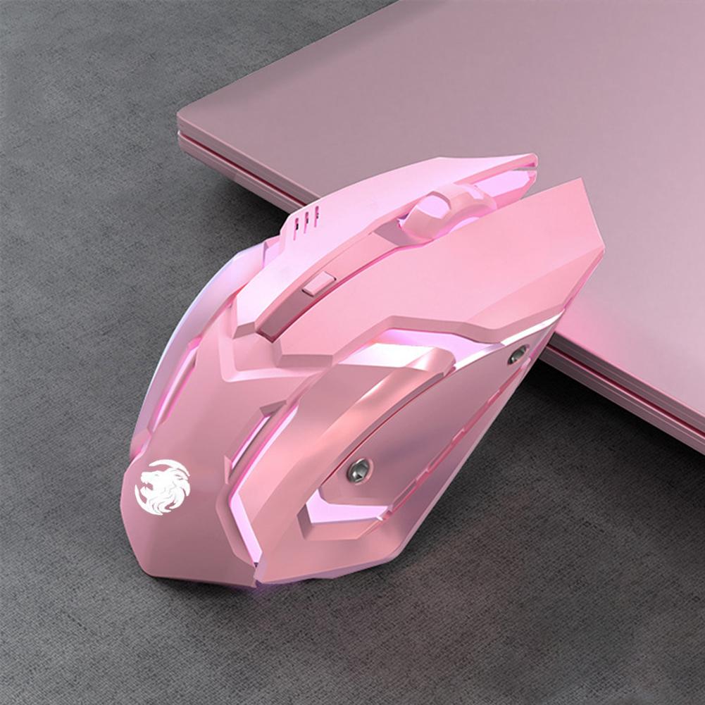 G305 Gaming-Maus, USB wiederaufladbar, 2,4 G kabellose Bluetooth-Maus, Stummschaltung, ergonomische Maus, 1600 DPI, 6 Tasten, LED-Hintergrundbeleuchtung für PC, Laptop wireless rosa