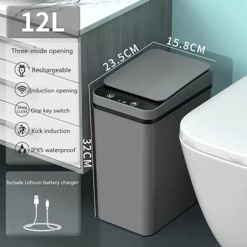Intelligenter Mülleimer, intelligenter Sensor-Mülleimer, 12 l, elektrischer automatischer Mülleimer, USB, wasserdichter Induktions-Mülleimer USB white three mode grau