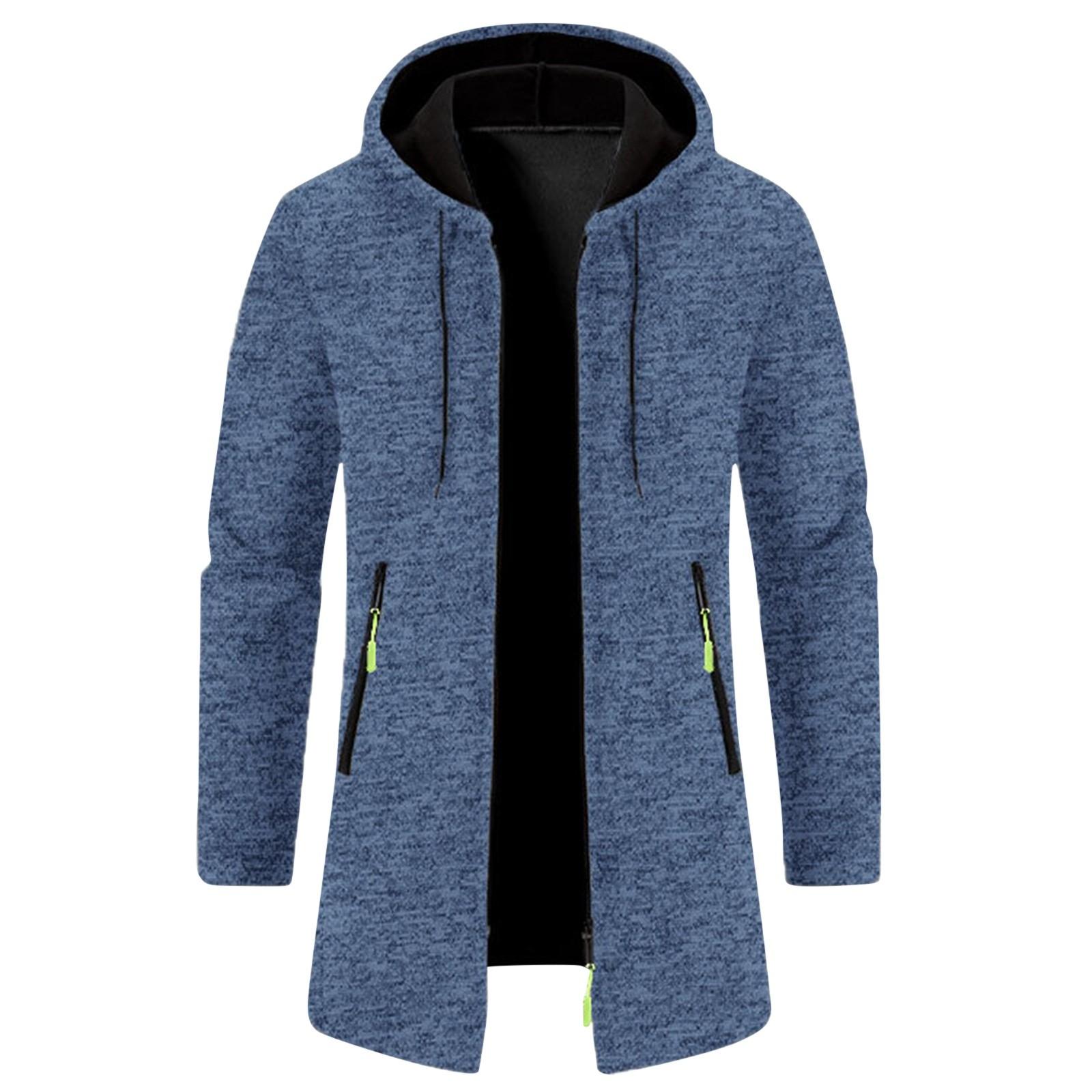 Herren Frühling Kapuzenpullover Mittellang Dünn Samt Lose Große Größe Pullover Jacke Strickjacke Top Jacke XXL dunkelblau