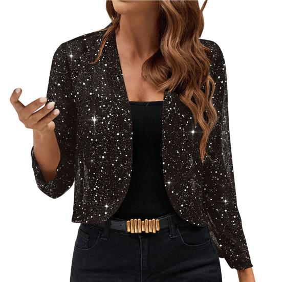 Damen Glitzernder Cardigan Mantel 45720 Pailletten Tops Sexy Goldener Bling Ärmel Offener Mantel Lässig S schwarz