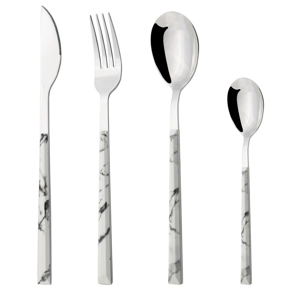 4 Stücke Marmor Holzgriff Geschirr Glänzend Besteck Set Edelstahl Geschirr Messer Gabel Löffel Besteck Party Besteck Set A