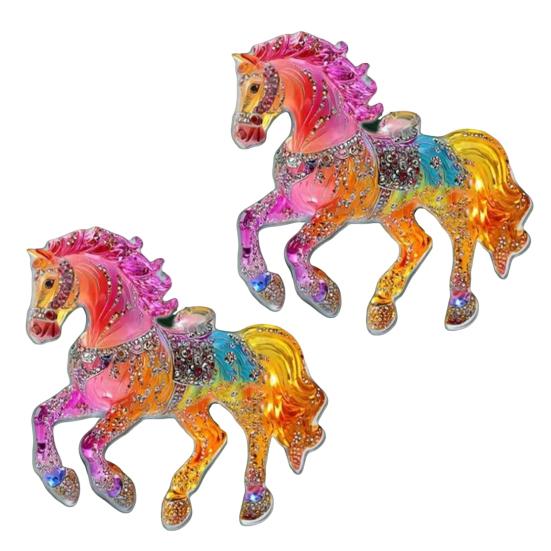 2 Stück Pferd Weihnachtsschmuck Acryl Glitzernde Strasssteine Pferd Hängende Dekoration 2D Flacher Weihnachtsbaumschmuck für Pferdeliebhaber G