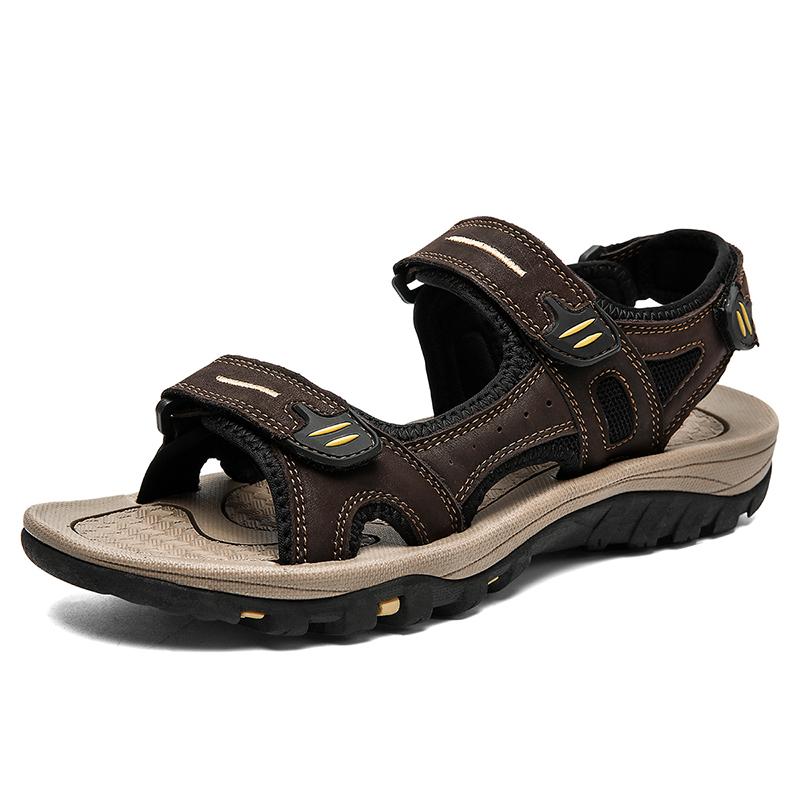 Große Herren-Sandalen aus echtem Leder, Sommer-Strandsandalen für Herren, Outdoor-Sandalen für Herren 48 dunkelbraune