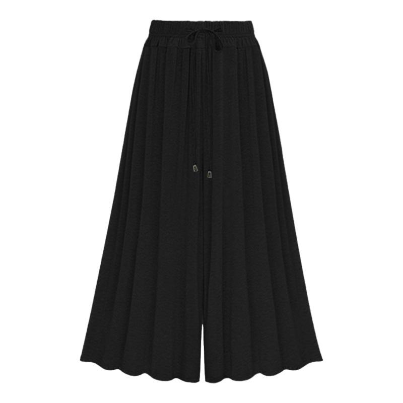 Damen elastische Taille A-Linie Hosen Weites Bein Culotte Hosen Schicke Gerade Hosen Lockere Hosen Lässige High Waist Hosen Bürokleidung Hosen L schwarz