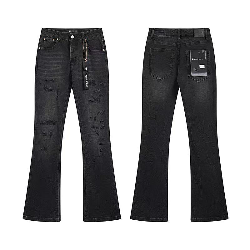 Schlagjeans für Herren, gestapelte Hosen, Streetwear-Hosen, Harajuku Goth Schlaghose, Punk Lange Hosen 34 black