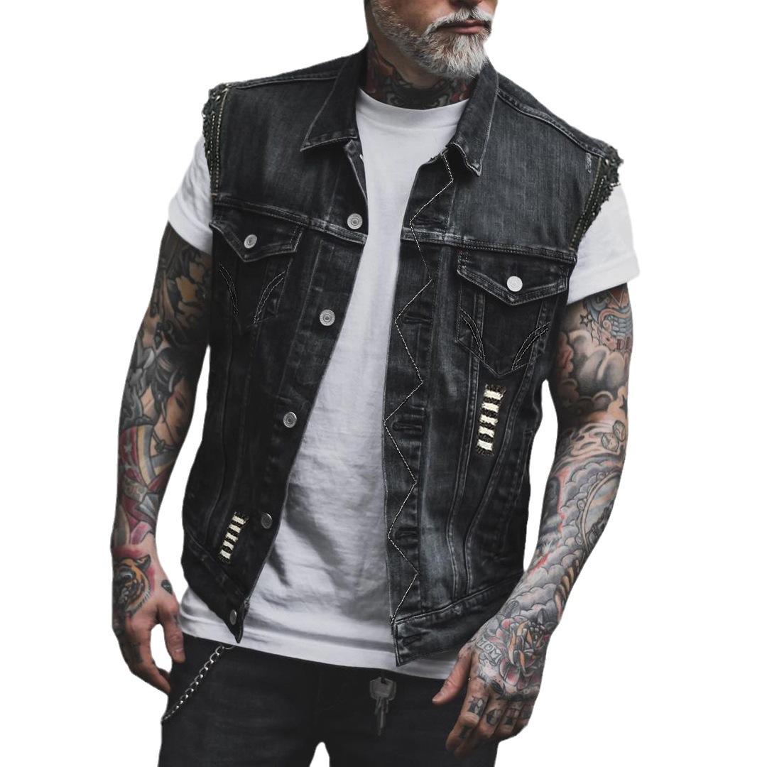 2511 Weste Herren Motorrad Punk Weste Herrenjacke Cowboy + Weste 3XL schwarz
