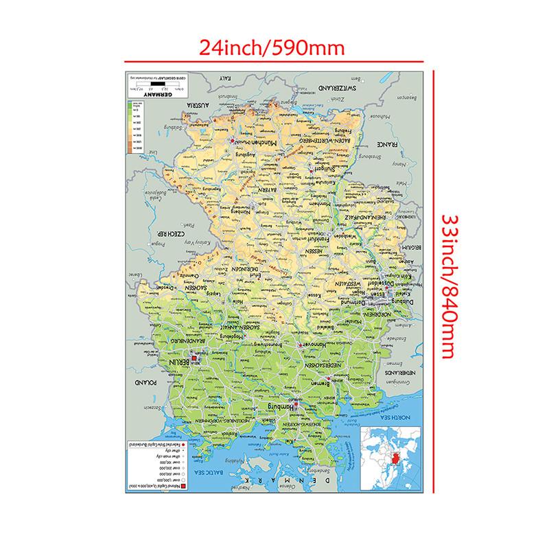 Ungerahmte Englisch-Deutschland-Karte-Geografische Karte,Wanddeko für Zuhause,Klassenzimmer,Innen-/Außenbereich,Lehrposter,Reiseutensilien 59*84cm