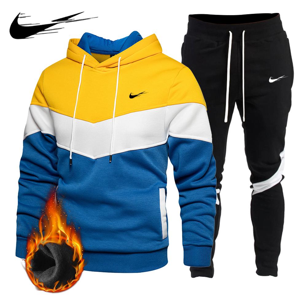 Armeegrün Herbst Winter Kapuzenpullover Sweatshirt Hosen Set Herren Sportbekleidung Sport 2-teiliges Set Herren Jogging Sweatshirt Set 2XL gelb